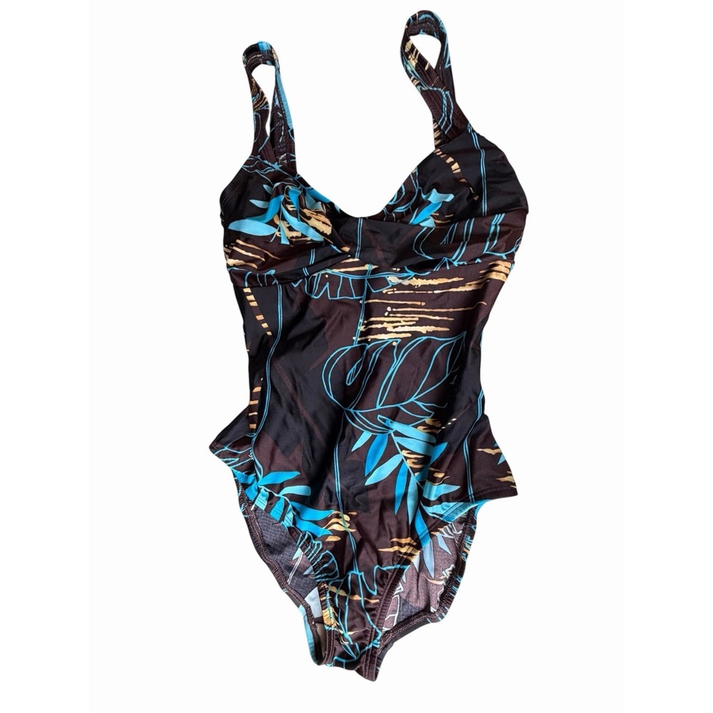Vintage Speedo One Piece Swimsuit Size 8 Brown Blue Tropical‎ Sexy